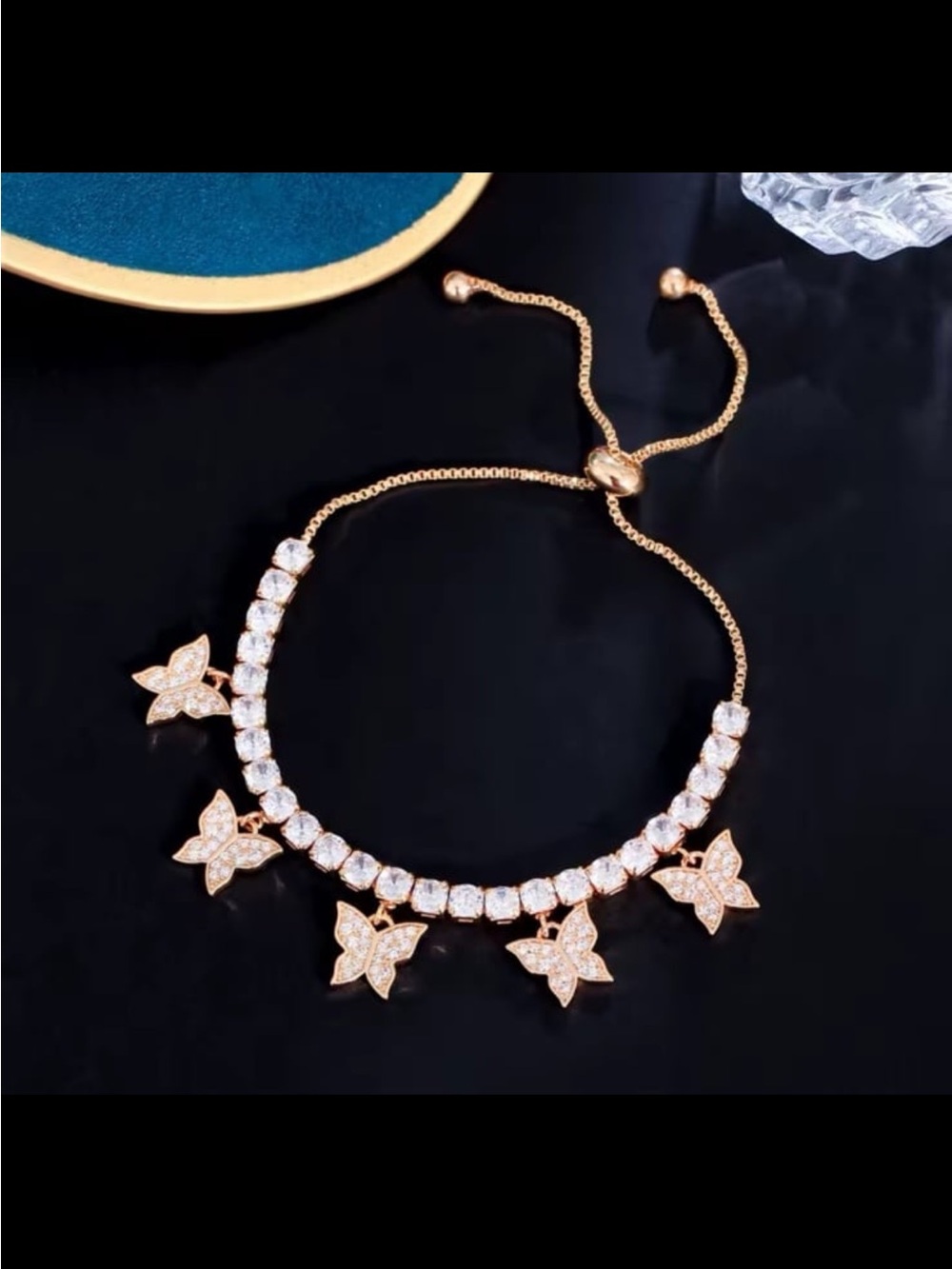 Rosegold plated butterfly pendants tennis adjustable bracelet swarovski #495